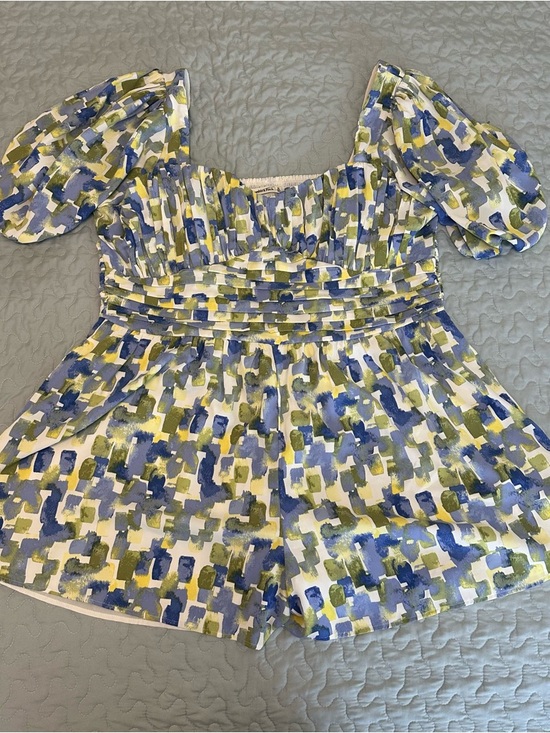 Abercrombie & Fitch Pants - Abercrombie & Fitch Blue & Green Brushstroke Print Women’s Romper Size XL